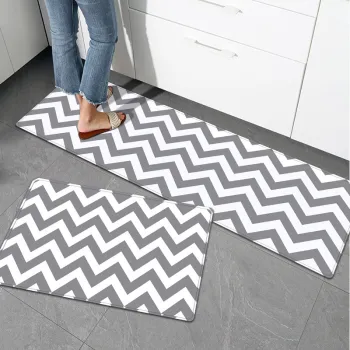 Top Selling Sublimation Non Slip Wave Printed Gray Custom Design Kitchen Waterproof Mats Floor