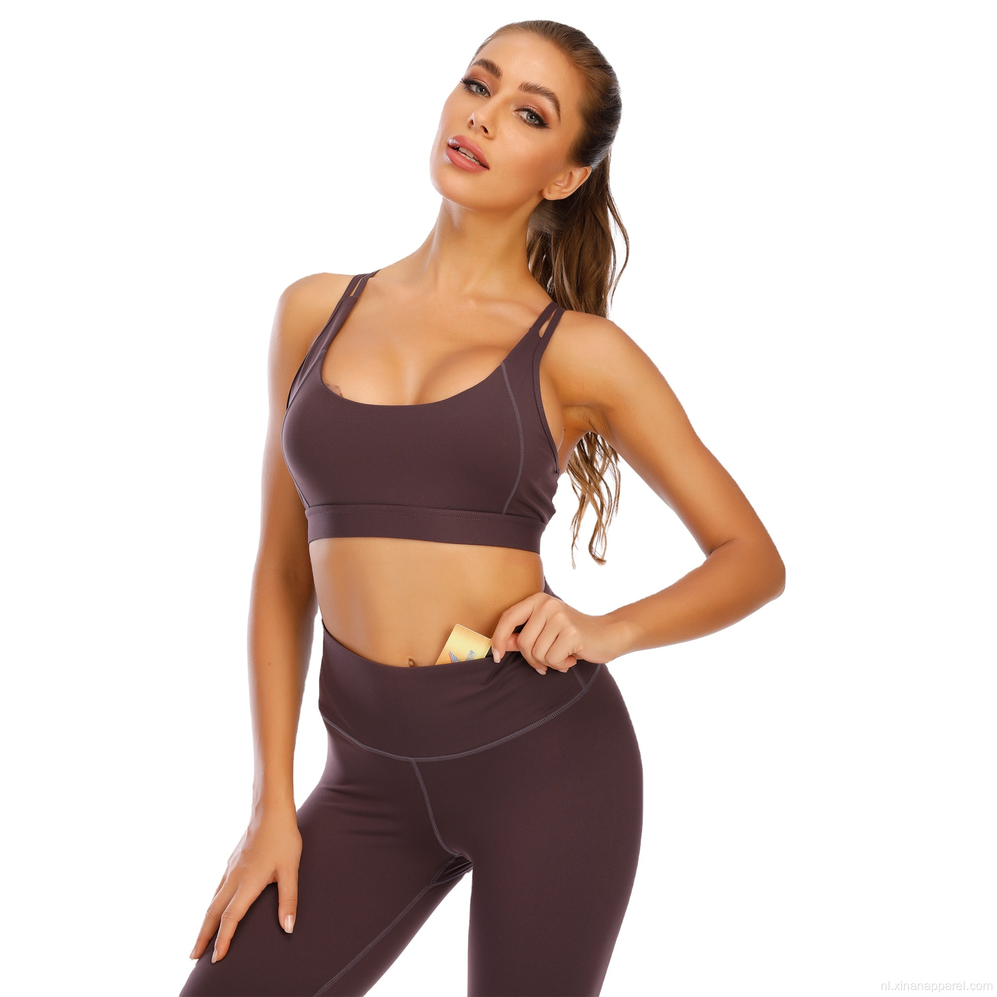 Effen kleur ademend dames fitness sport yogapak