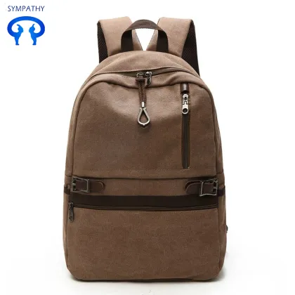 The new pure color canvas backpack men's backpack