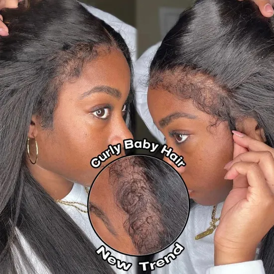 GS Factory Direct: Unprocessed Virgin Human Hair Yaki Straight Wig with Lace Front and Baby Hair