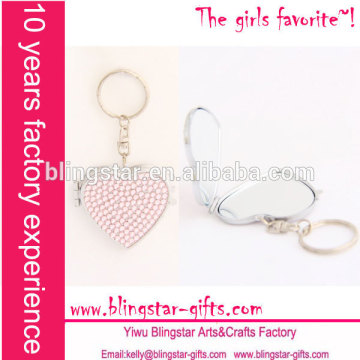 rhinestone bling mirror and photo frame heart keychain