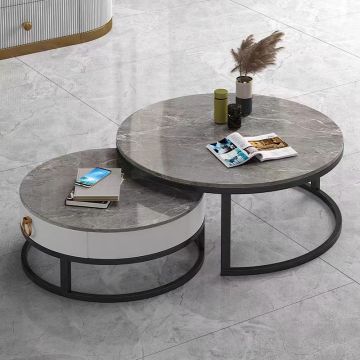 Luxury White Gold Marble Coffee Table for Modern Living Room Design