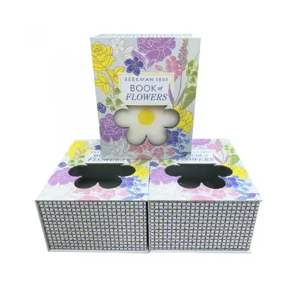 Flower magnetic closure box with window for cosmetics