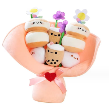 Creative Milk Tea Bouquet Throw Pillow: A Delightful Plush Toy Doll and Flower Decor