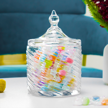 Transparent Twilled Glass Candlestick Holders - Decorative Jar with Lid