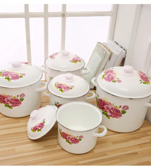 5PCS White Jacquard High Tube Flowers Decals Good Quality Enamel Casserole