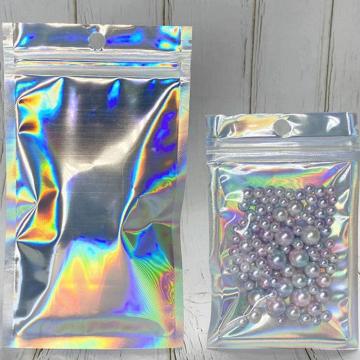 100pcs 4 Sizes Flat Zip lock Bath Salt Cosmetic Bag Aluminum Foil Clear Mini Holographic Side One Zip Thick Lock Bags P0K6