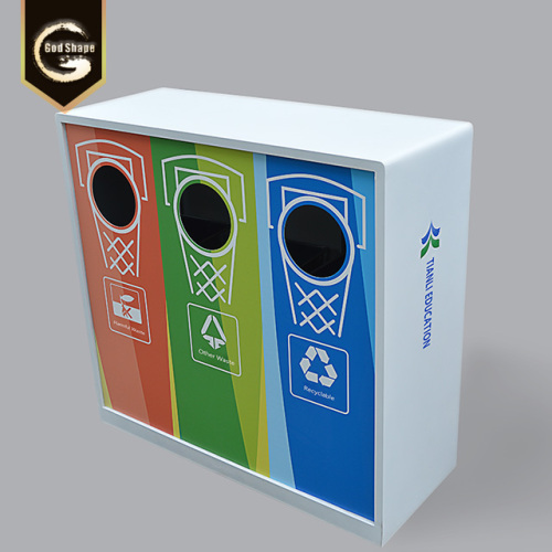 Reciclagem de aço inoxidável com 3 compartimentos de lixo externo