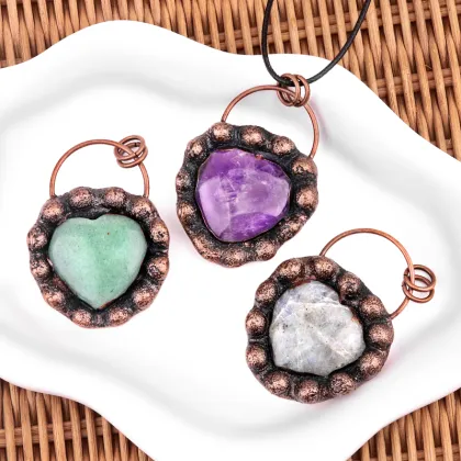 Yellow Tiger Eye Retro Red Copper Love Heart Retro Red Copper Pendant for Making Jewelry