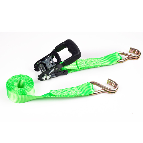 1.5" 2T 38mm Rubber Handle Ratchet Buckle Tie Down Green Strip Belt With 1.5 Inch Double S Hooks