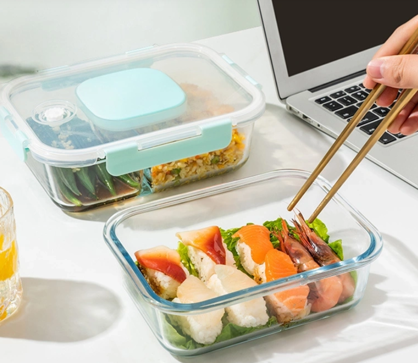 Caja de almuerzo de vidrio con tapa de silicona de PP