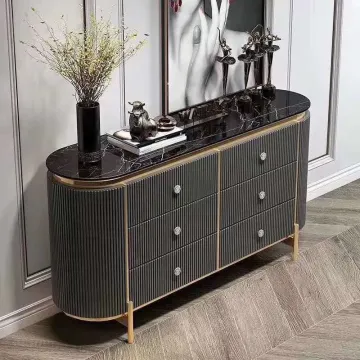 Modern European Simple Style MDF Console Table with Six Drawers and Marble Top
