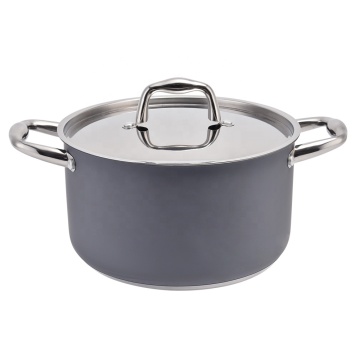 6l roestvrijstalen kookpot set: sauspot &amp; keukenpotten met zachte touch grijze kleurcoating