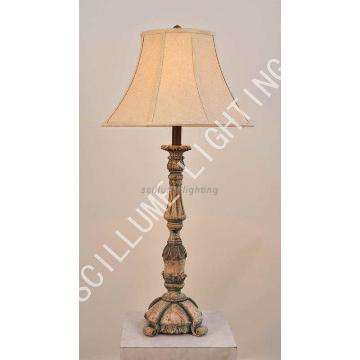 Antique style wooden table lamp with linen shade for home