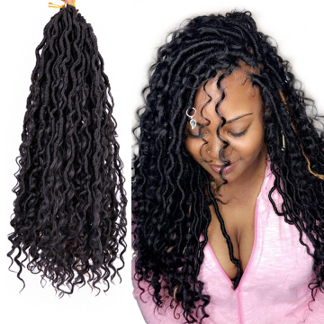 Messy Goddess Locs Crochet Hair 14 Inch 18 inch River Fauxs Locs Wavy Crochet With Curly Hair Synthetic Braiding Hair Extension