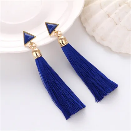 Blue Long Fringe Earrings