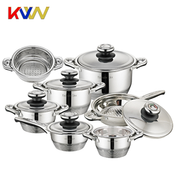 Set alat memasak keluli tahan karat Jerman berkualiti tinggi - 12 pcs koleksi dapur elegan