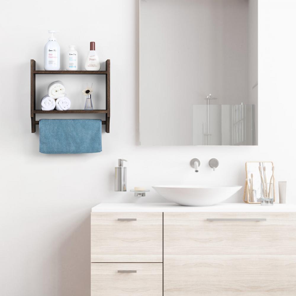 Wooden Shelf With Towel Bar