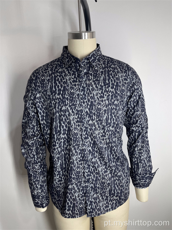 Camisa de mangas compridas com estampa de leopardo masculino