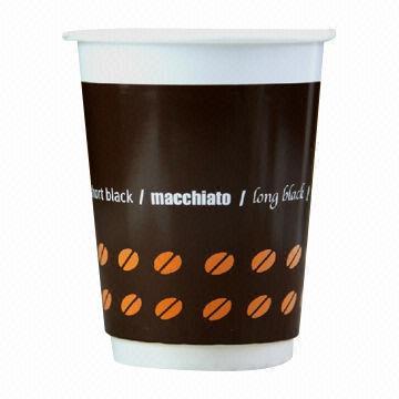 Eco-friendly Double Wall Paper Cup, Flexo Printing, Food-grade, Customized Logo, with Plastic Lid
