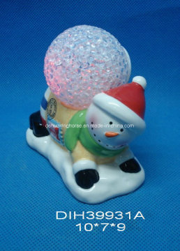Color-Changing LED Lighted Ceramic Snowman with Stamp