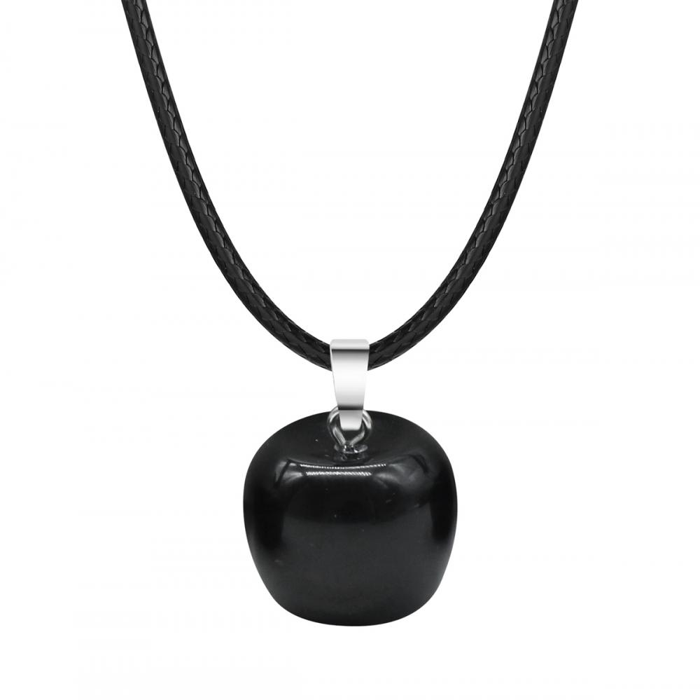 Collier de pendentif de pomme obsidien 3D Black pour les filles