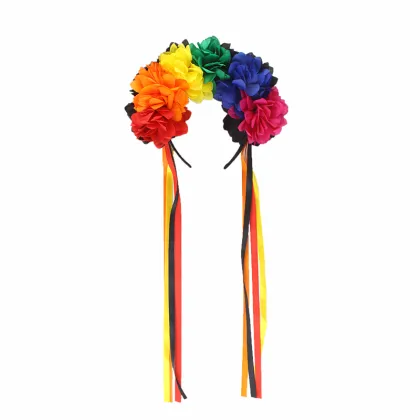 Halloween Christmas Carnival Rose Flower Long Ribbon Headband Beauty Headband Flower Pride Rainbow Headband" 

Given the request, a suitable focused title could be:

"Rose Flower Long Ribbon Headband - Beauty Headband for Festivals and Celebrations" 

Thi