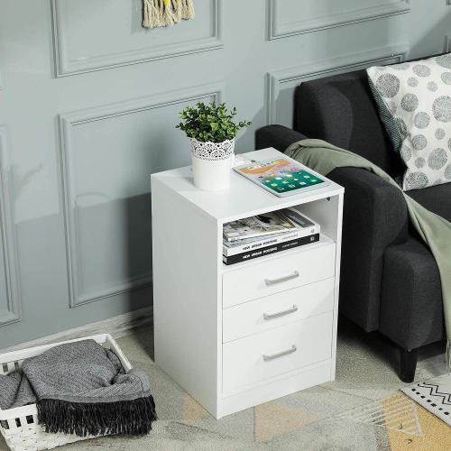 Nightstand 3 Drawers with Open Storage Bedroom Furniture