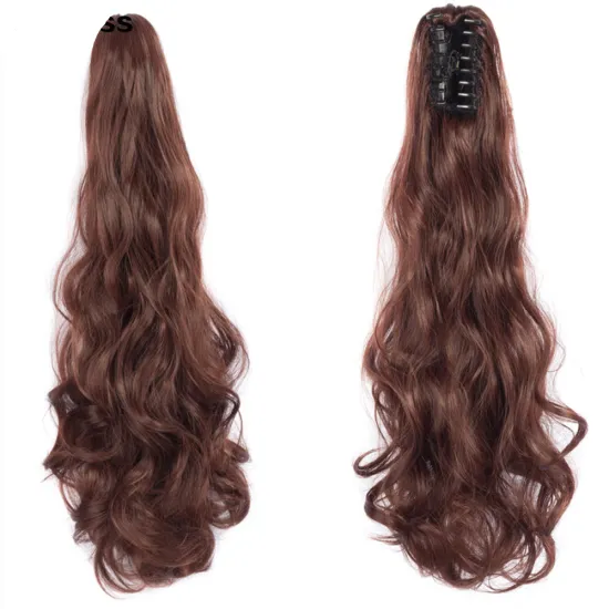 Wholesale Grey Curl Natural Wave Claw-Clip Drawstring Ponytail Extension Hairpiece Synthetic Hair Ponytails For Women Girl