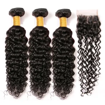 Wholesale 12A water wave bundles with new design hd lace silk closure, Raw indian hair bundles from india vendor