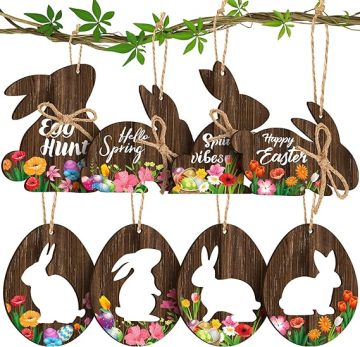 40 Pcs Easter Wood Bunny Egg Ornaments