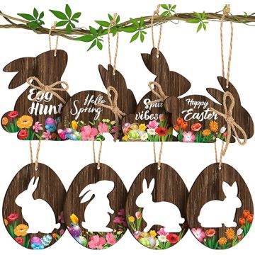 40 Pcs Easter Wood Bunny Egg Ornaments