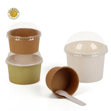 Customizable Eco-Friendly Biodegradable Paper Ice Cream Cups with Dome Lid and Spoon: Your Sustainable Choice
