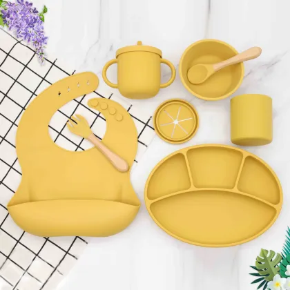Modern Silicone Baby Tableware Set with Suction Feature for Supplementary Food
