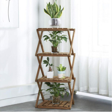 4-Tier Foldable Flower Rack Plant Stand Wood Shelf