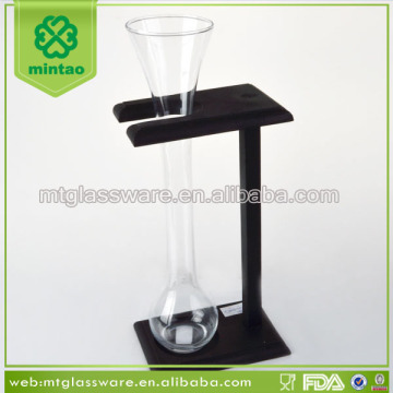 Popular small size yard beer glass with black wooden stand wholesale