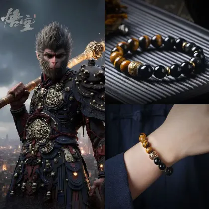 Exquisite Obsidian Bracelet with Black Mythology and Buddhist Beads for Men