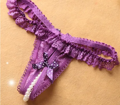 Sexy Sequin Embroidery Open Crotch Transparent Low Waist T-Pants Panties