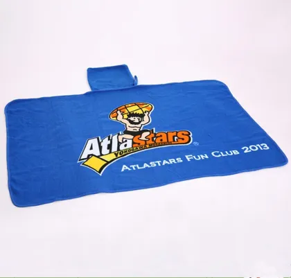polar fleece plush sponsor logo sports print poncho blanket with hat
