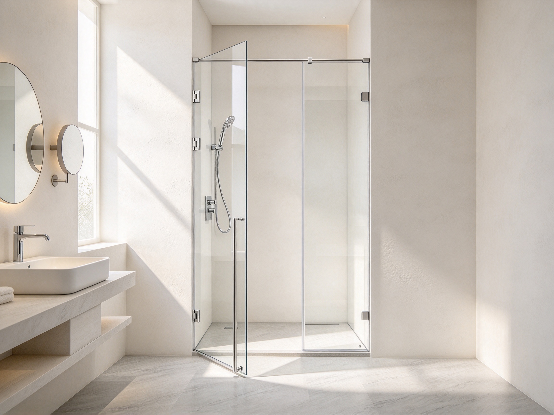 porte de douche sans cadre pour une salle de bain résidentielle lumineuse