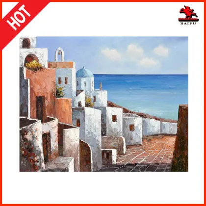 Mediterranean Seaside house Canvas Landscape Oil Painting