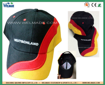 100% cotton baseball caps hats men with german flag design embroider