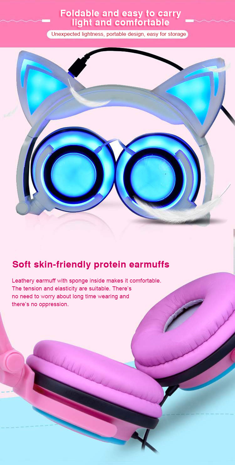 Soft Skin Cat Ear Protein glowing Headphones