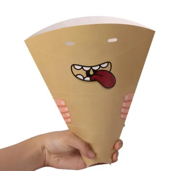 Custom Logo Designed Cardboard Greaseproof Kraft Paper Crepe Cones for Fast Food Takeaways