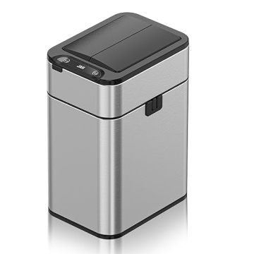 Silver Stainless Steel Motion Sensor Trash Can for Home and Office