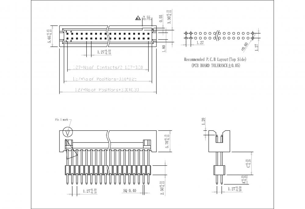 1,27 mm (0,05 pulgadas) Encabezado de caja de tono Dip Subcomunda de sujeción