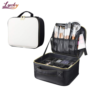 Black and White Adjustable Divider Makeup Bag for Professionals