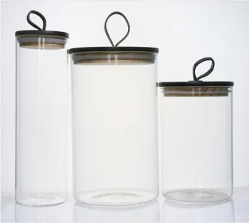 glass canister with black lid storage jar