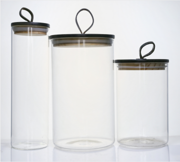 glass canister with black lid storage jar