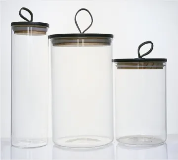 glass canister with black lid storage jar